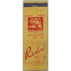 Front Strike Matchbook Reds Restaurant Pompano Beach FL Florida Saratoga NY